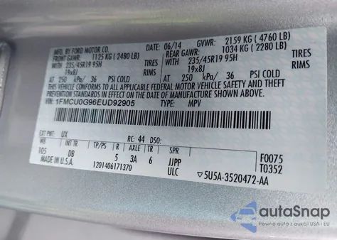 2014 Ford Escape Se from USA, damaged, VIN 1FMCU0G96EUD92905